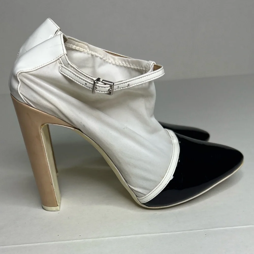 Vintage Emporio Armani Patent Toe Pointed Pumps Ankle Strap and Material Upper